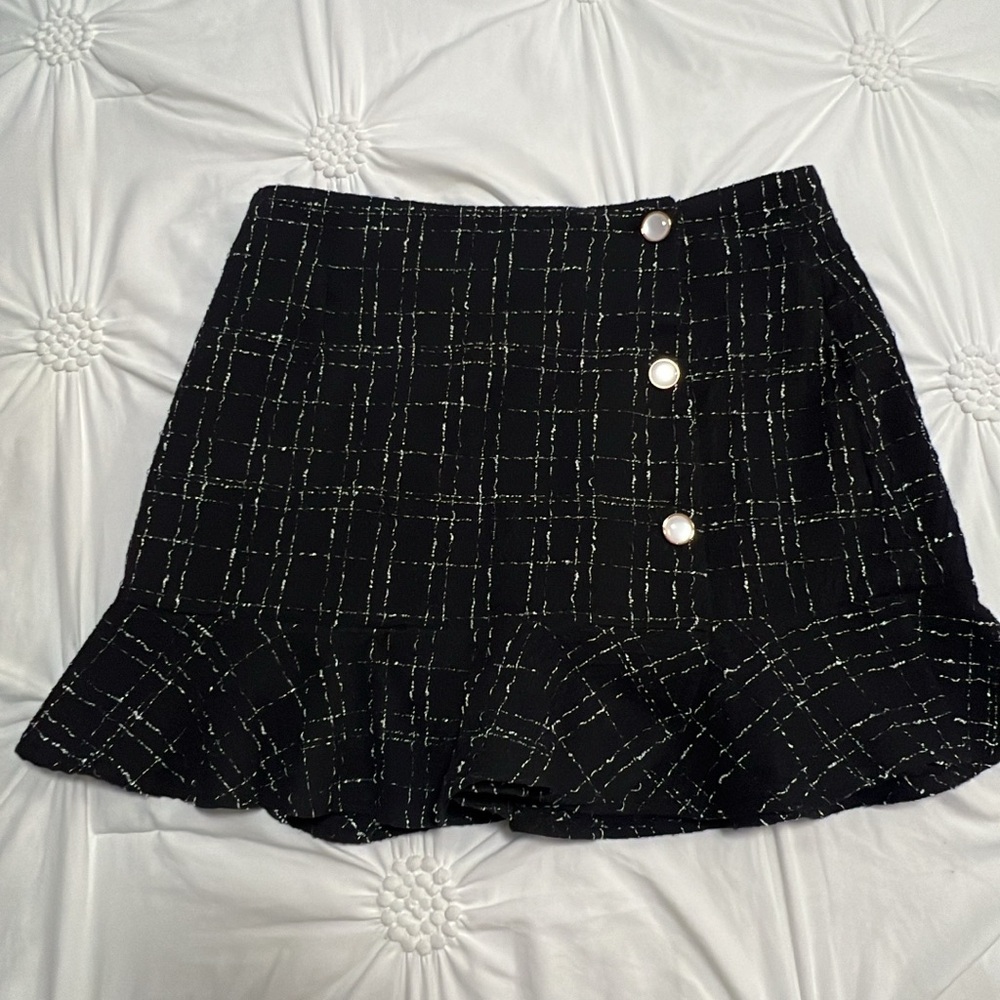 SHEIN Black Checkered Button Skirt
